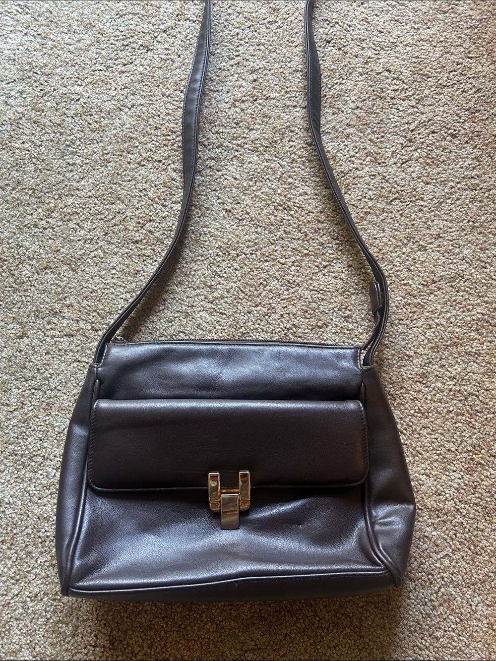 Laura Scott Brown Leather Shoulder Bag with Gold Hardware